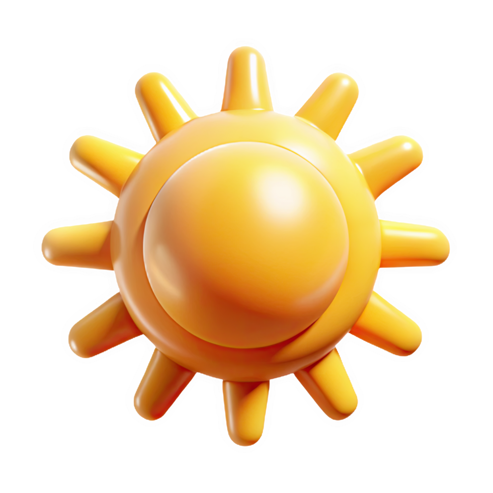 3 D Render of a Yellow Sun Icon with a Smooth Circular Center and Soft Rays Isolated on a transparent background png