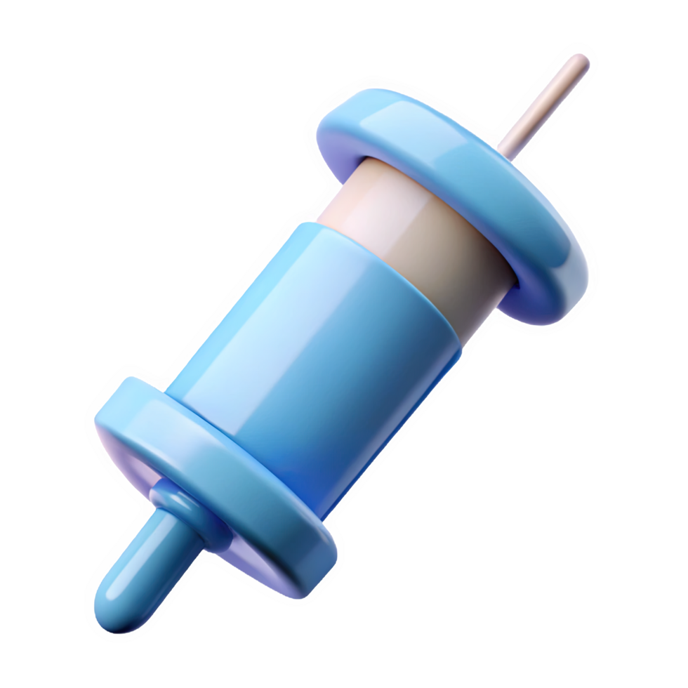 3d pastel blue syringe with cream barrel and light brown plunger isolated on a transparent background png