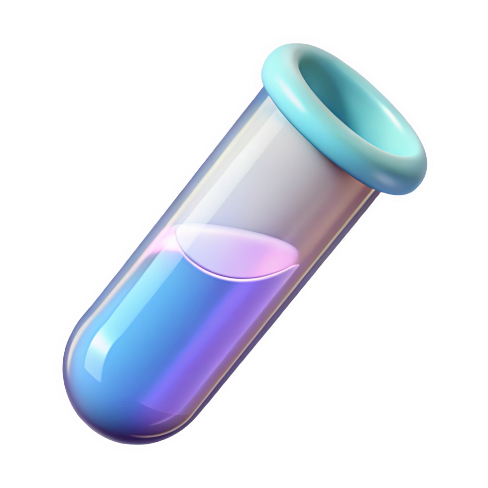 3d rendered test tube with blue rim and purple blue liquid isolated on a transparent background science png