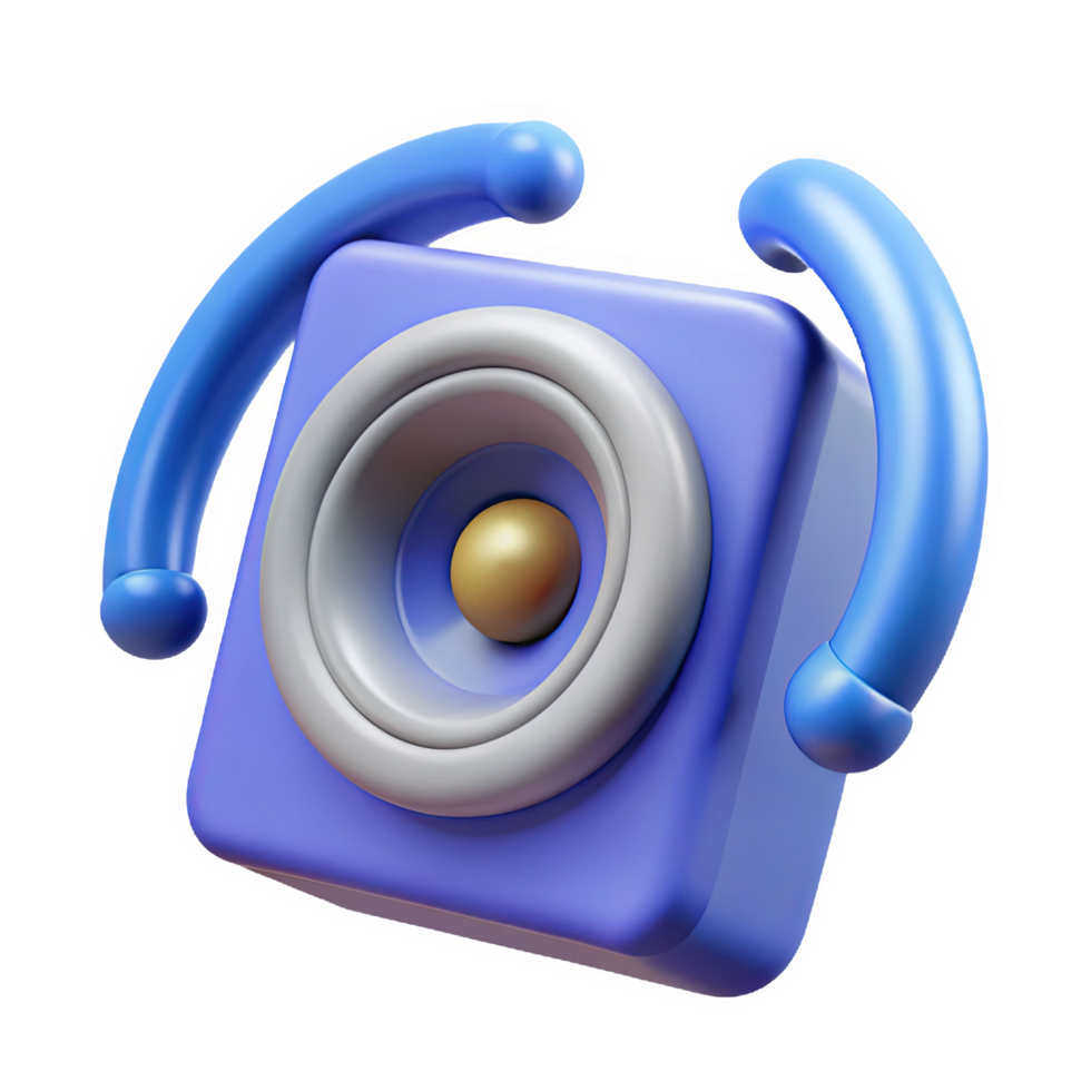 3d rendering of a purple speaker with blue handles and a gold center isolated on a transparent background png