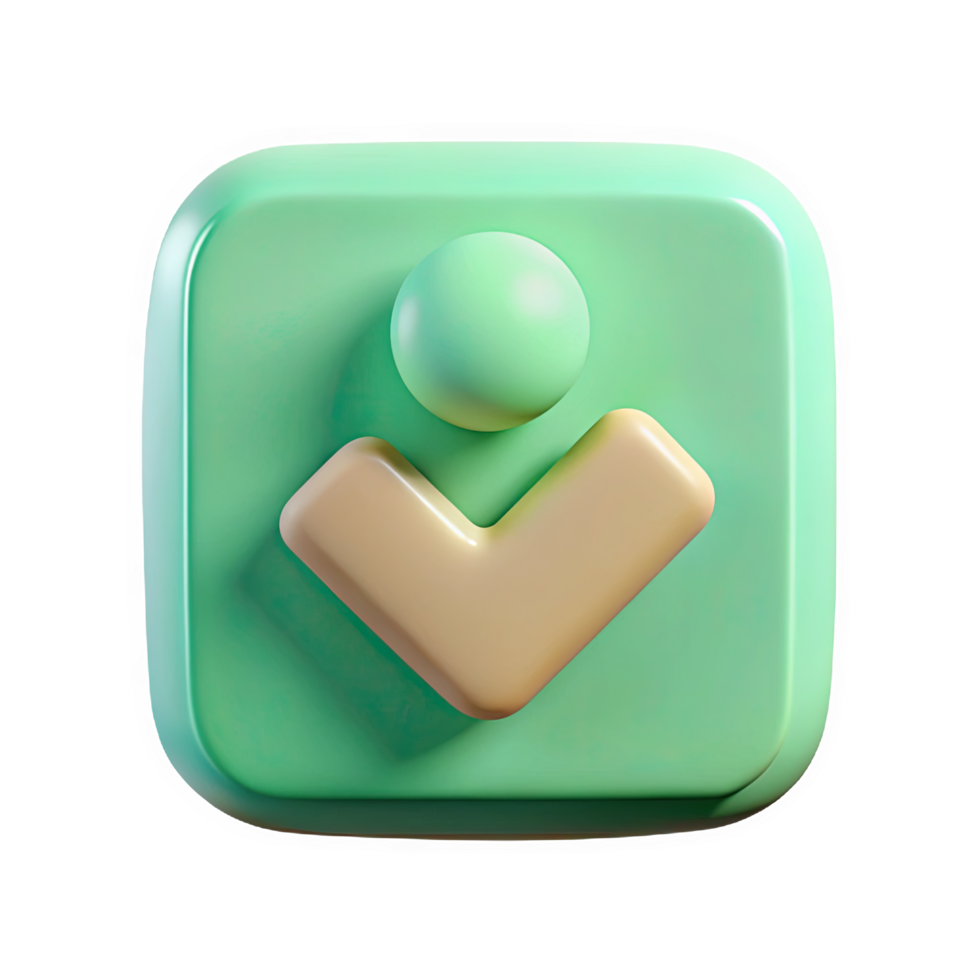 3d rounded square icon with pastel green fill and beige checkmark symbol isolated on a transparent background png