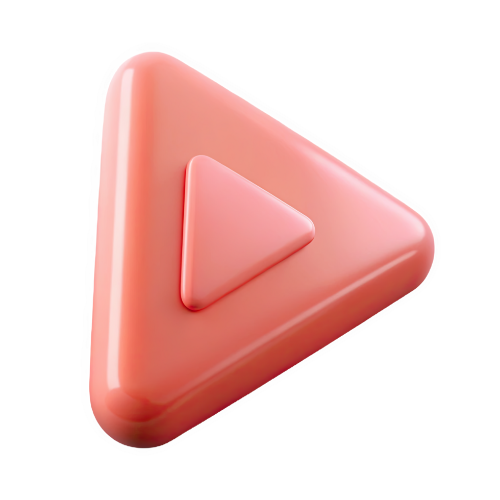 3d rounded triangular play button icon in coral pink isolated on a transparent background triangle png