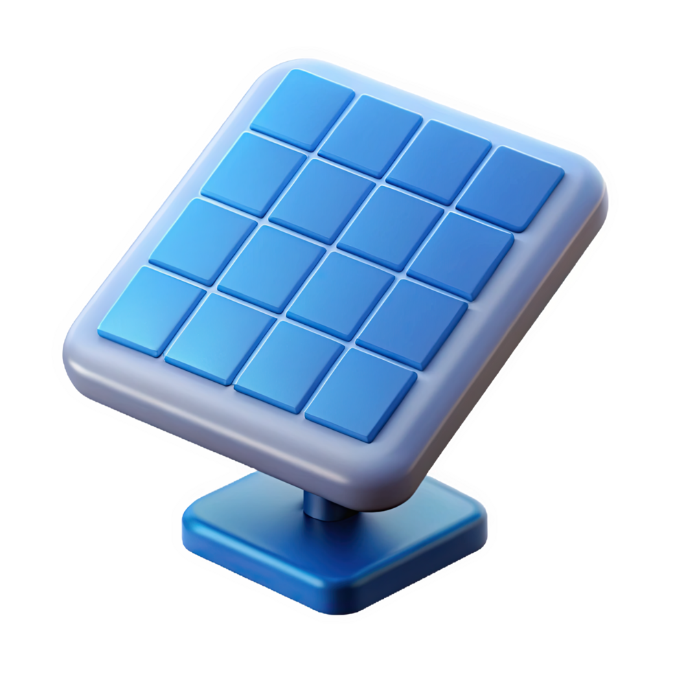 3d solar panel icon with grid cells and a tilted frame isolated on a transparent background energy power png