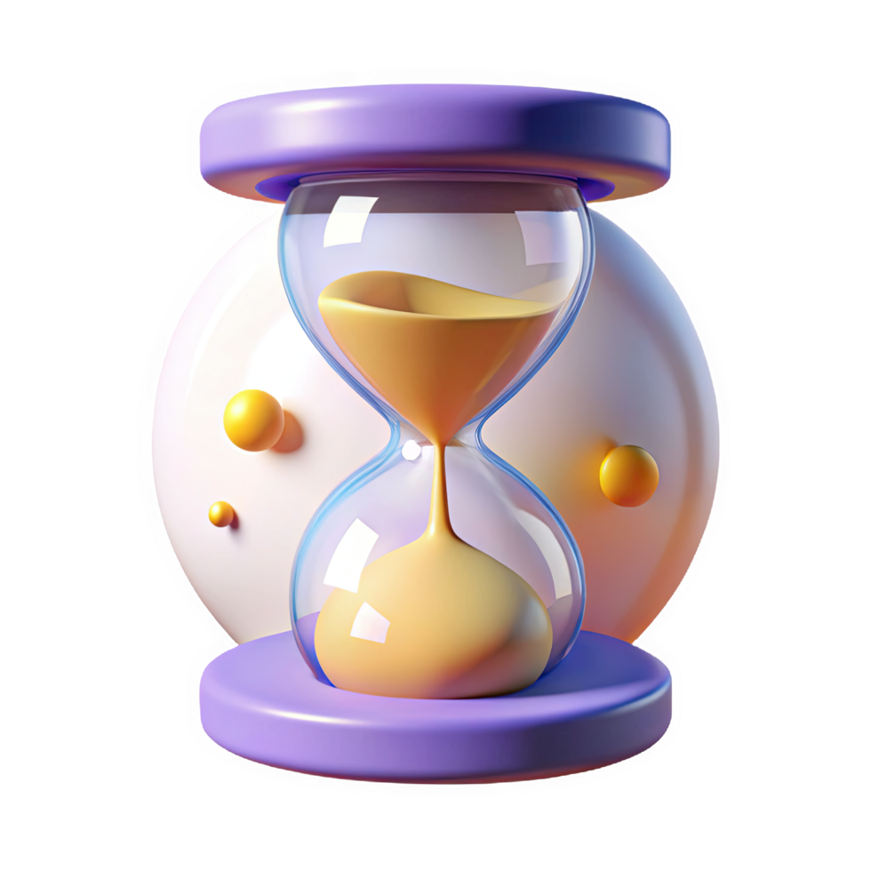 Pastel 3 D Hourglass Icon with Soft Glass Bulbs and Abstract Background isolated on a transparent background png