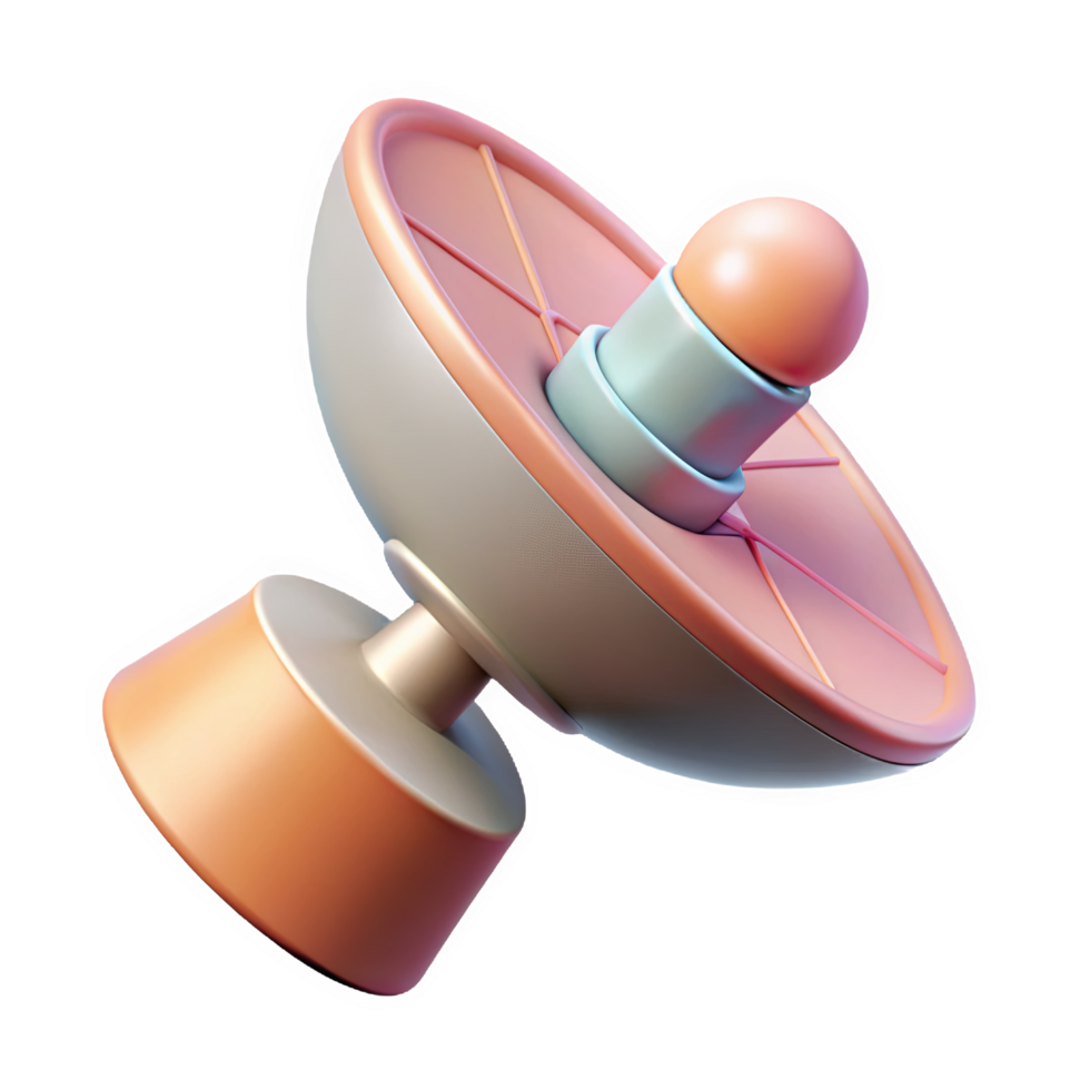 Pastel Pink and Beige 3 D Satellite Icon with Extended Panels and Antenna Isolated on a transparent background png