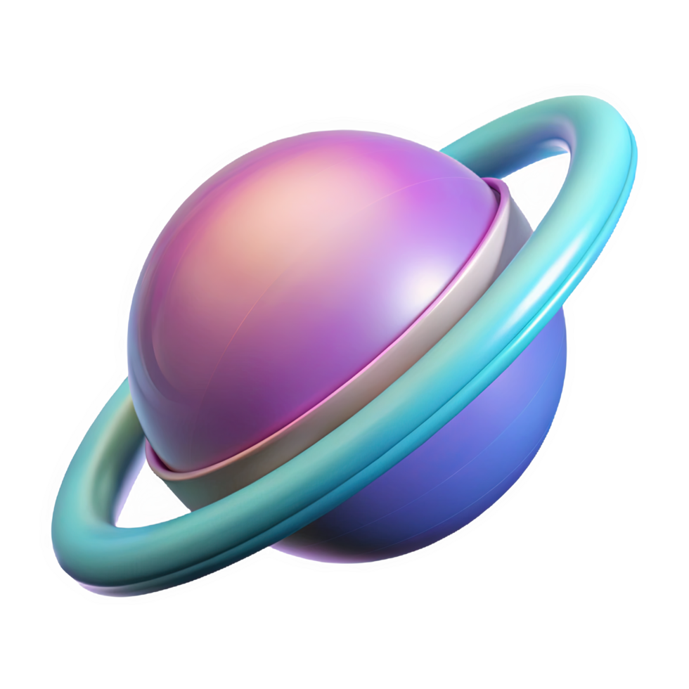 Pastel Purple and Blue 3 D Planet Icon Glowing Orb with Teal Rings Space Theme Mobile Wallpaper isolated on a transparent background png