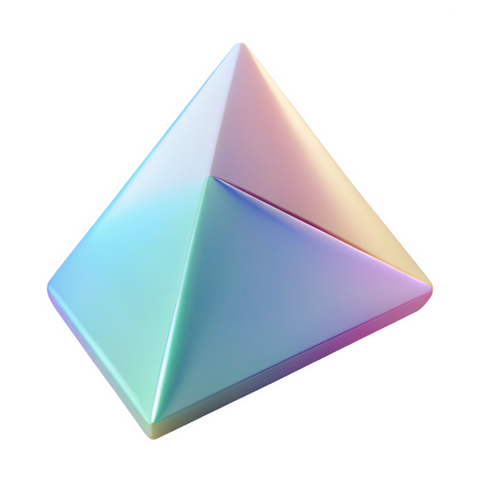 Smooth 3 D Triangular Prism with Soft Pastel Iridescent Colors isolated on a transparent background geometric png