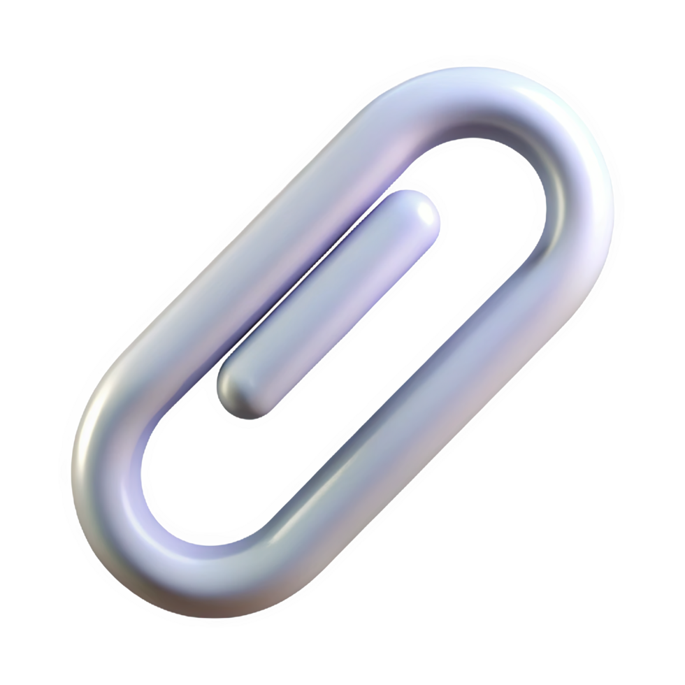 Three dimensional paperclip icon soft pastel silver tone smooth surface attachment symbol isolated on a transparent background png