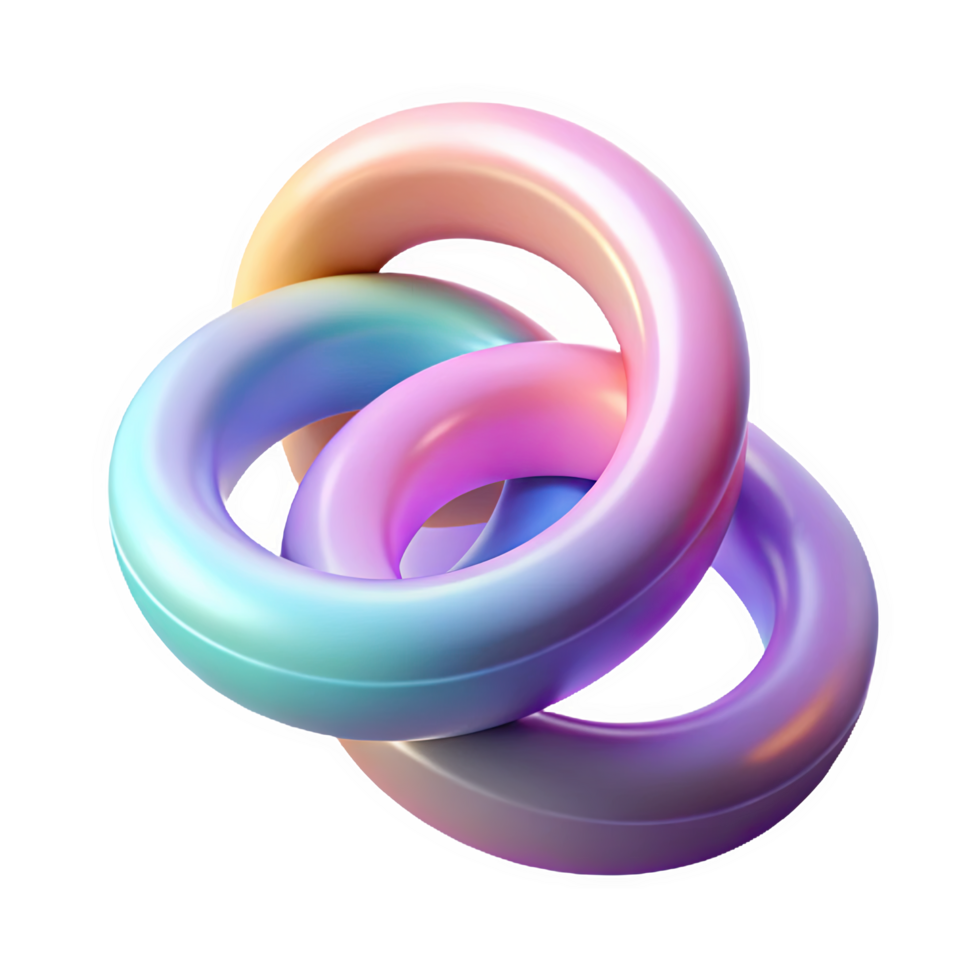 Three Interlocking Pastel Rings Smooth 3 D Render Light Blue Pink Purple Gradient Mobile Wallpaper isolated on a transparent background png