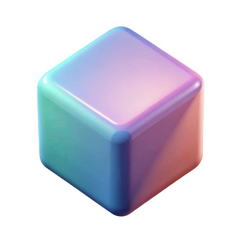 3 D Pastel Cube Icon Soft Rounded Edges Gradient Pink Blue Cyan Colors isolated on a transparent background png