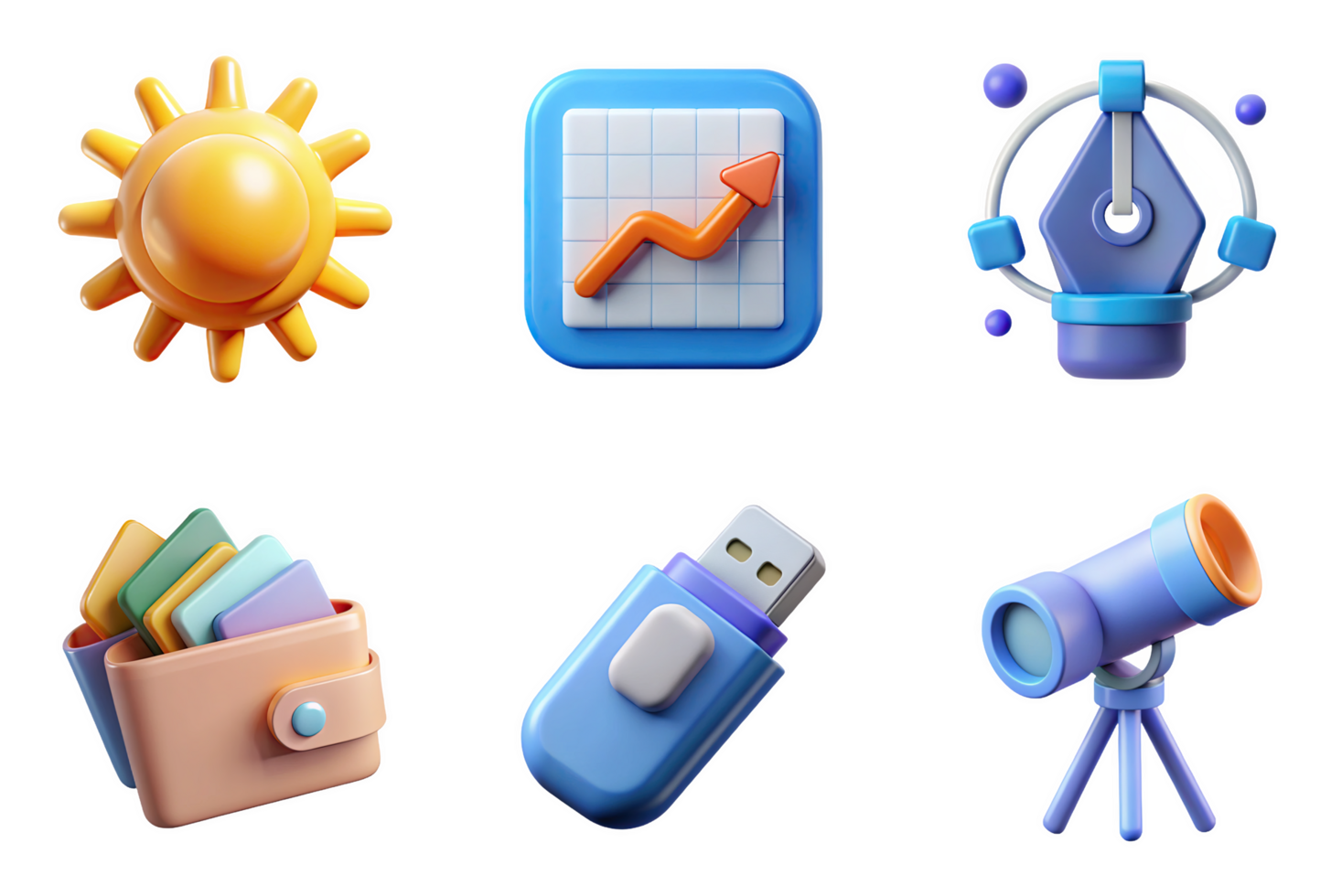 Sun Graph Pen Wallet Flash Drive Telescope isolated on a transparent background orange yellow png