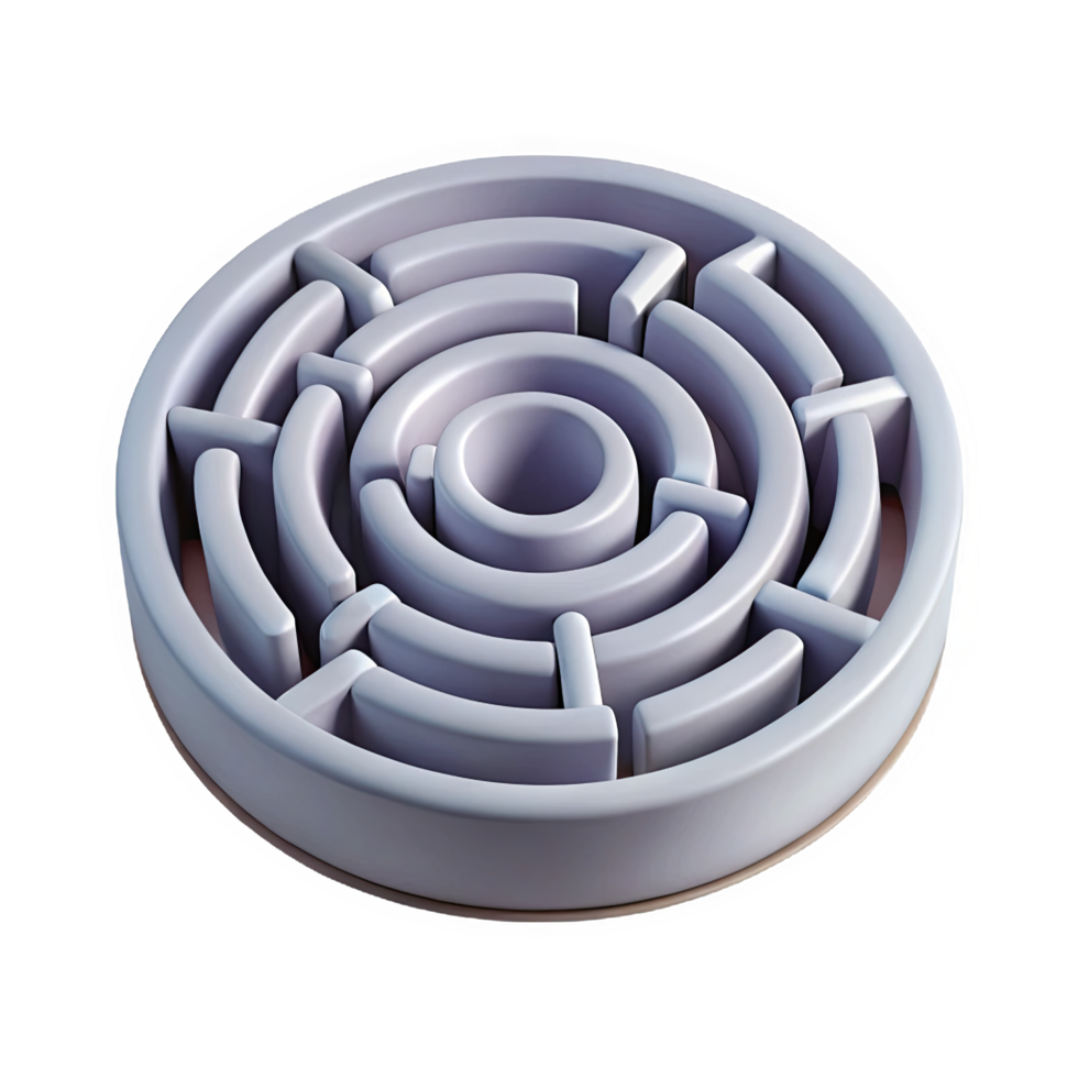 3 D Render of a Circular Maze Icon with Raised Pastel Gray Walls and a Central Opening isolated on a transparent background png