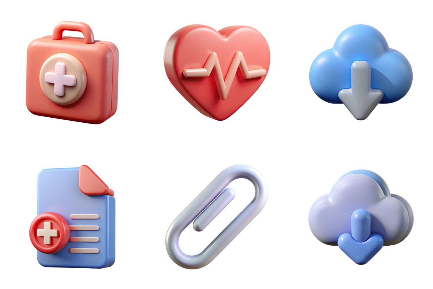 Medical First Aid Kit Heartbeat Monitor Cloud Download Paper Clip Document Add isolated on a transparent background png