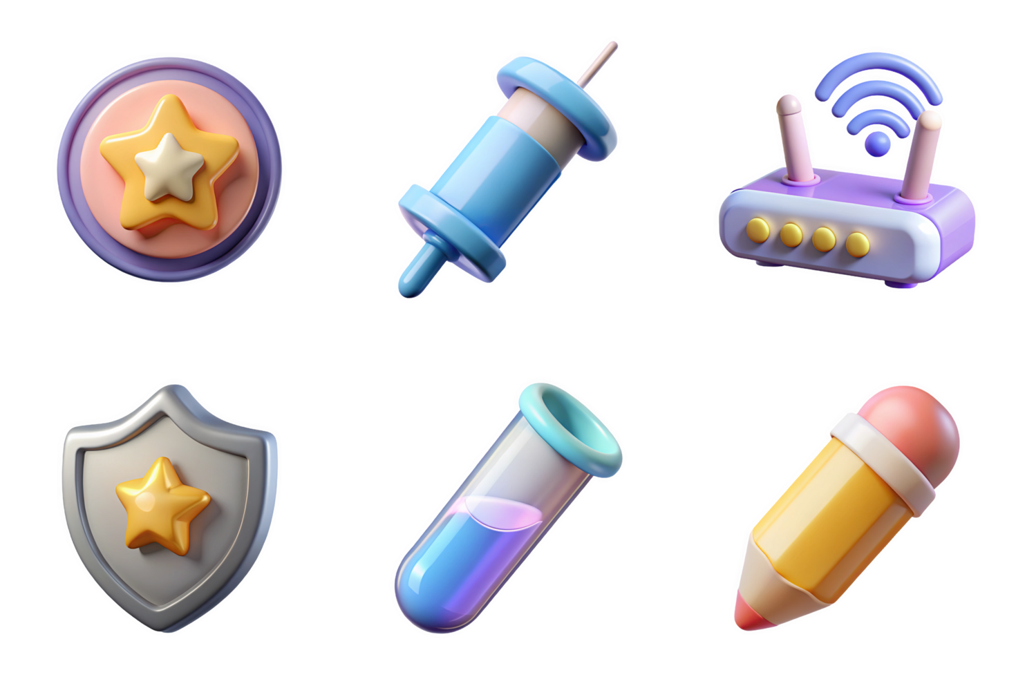 Award badge syringe router test tube pencil isolated on a transparent background star shield png