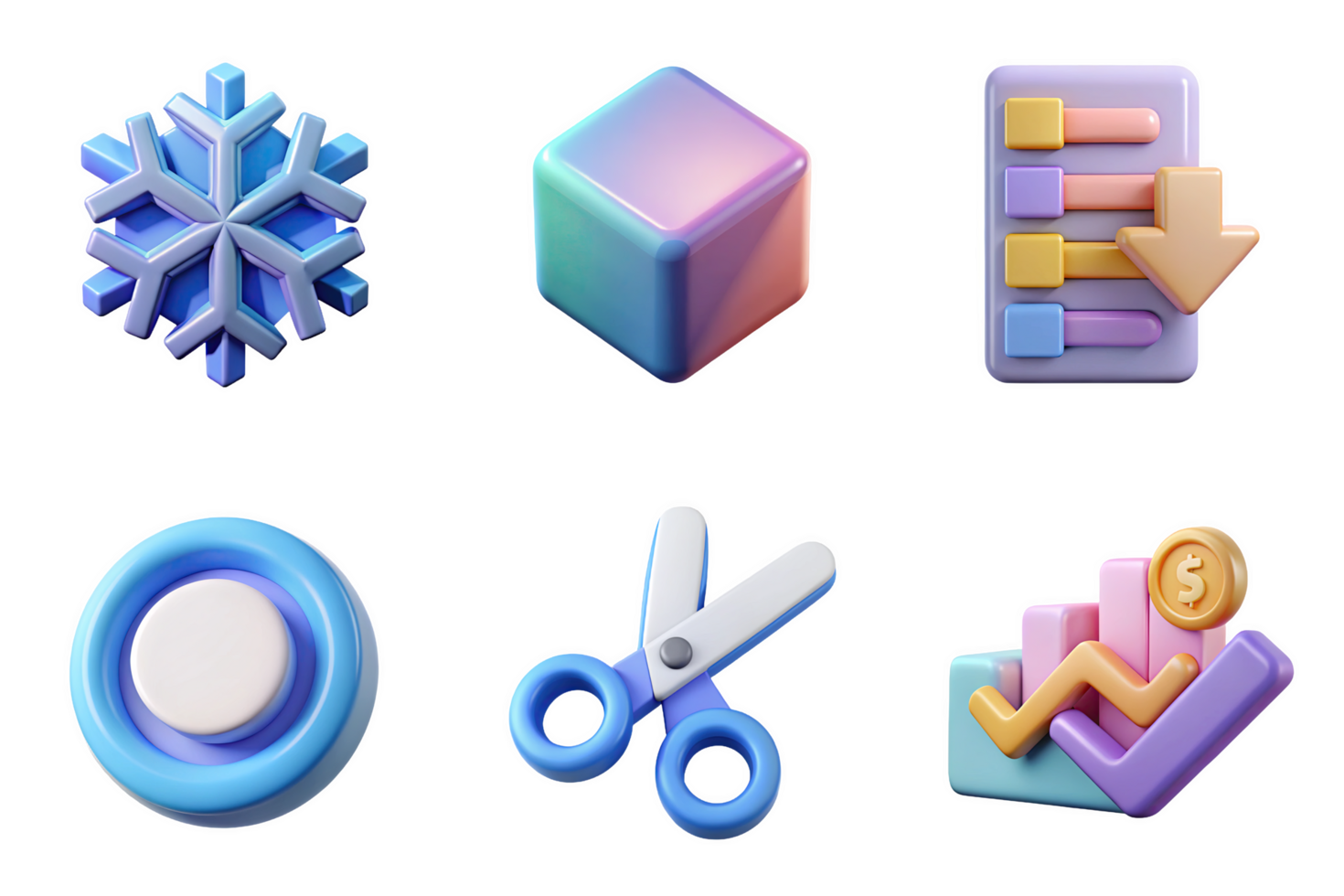 Blue snowflake gradient cube list scissors graph coin isolated on a transparent background cold winter png