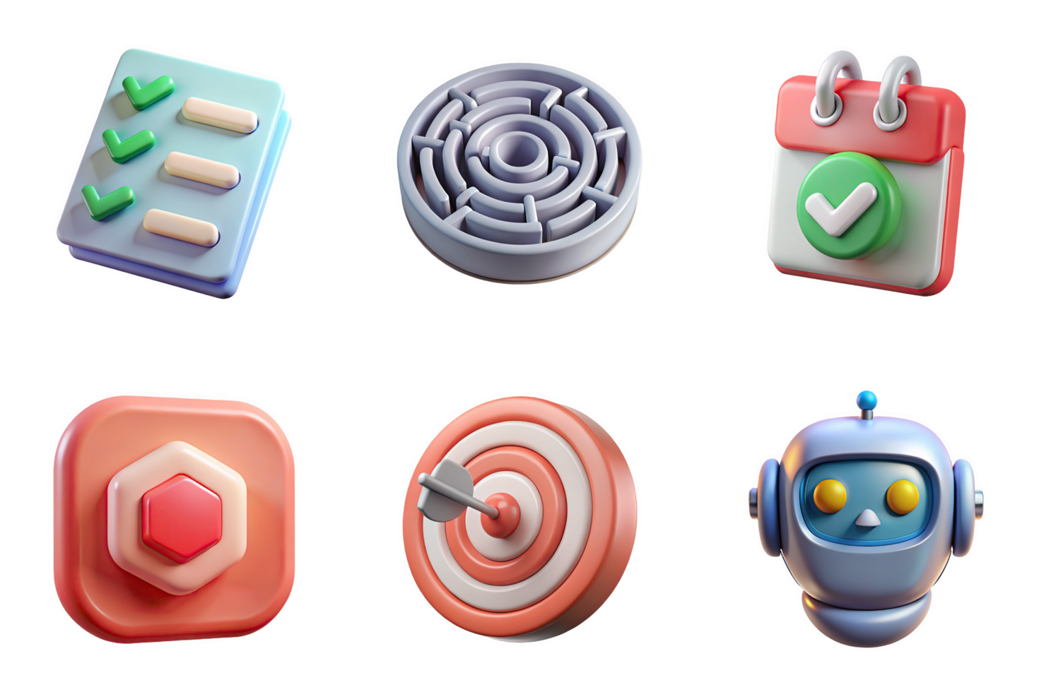Checklist maze calendar geometric shape target robot isolated on a transparent background task completed png
