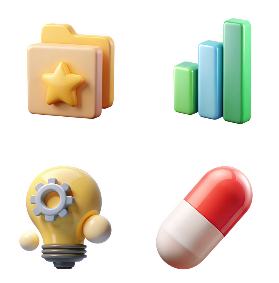 Folder Star Graph Lightbulb Capsule isolated on a transparent background document organization png