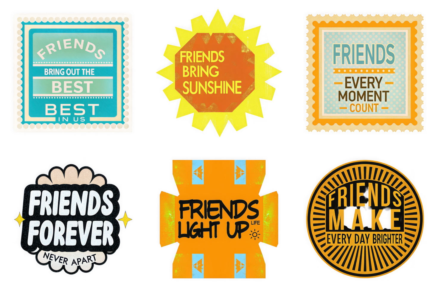 Friendship quotes with decorative elements isolated on a transparent background messages sayings png