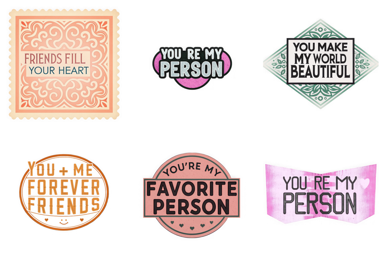 Friendship quotes designs with decorative elements isolated on a transparent background image png