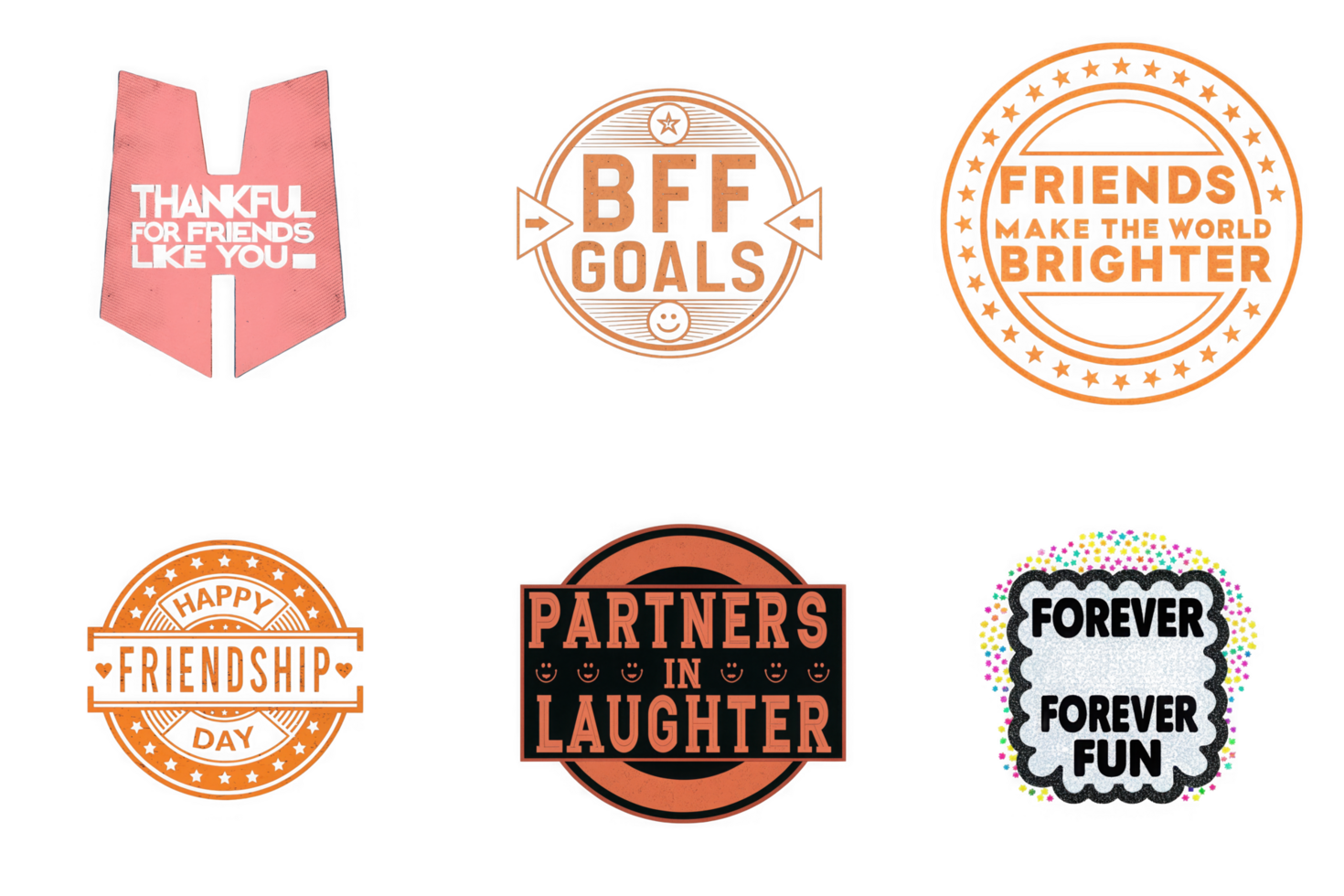 Friendship celebration graphics with text and decorative elements isolated on a transparent background png