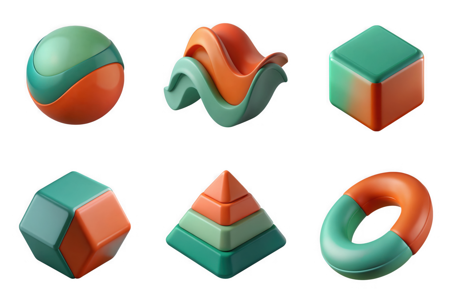 Abstract Geometric Shapes In Teal Orange And Green isolated on a transparent background image png