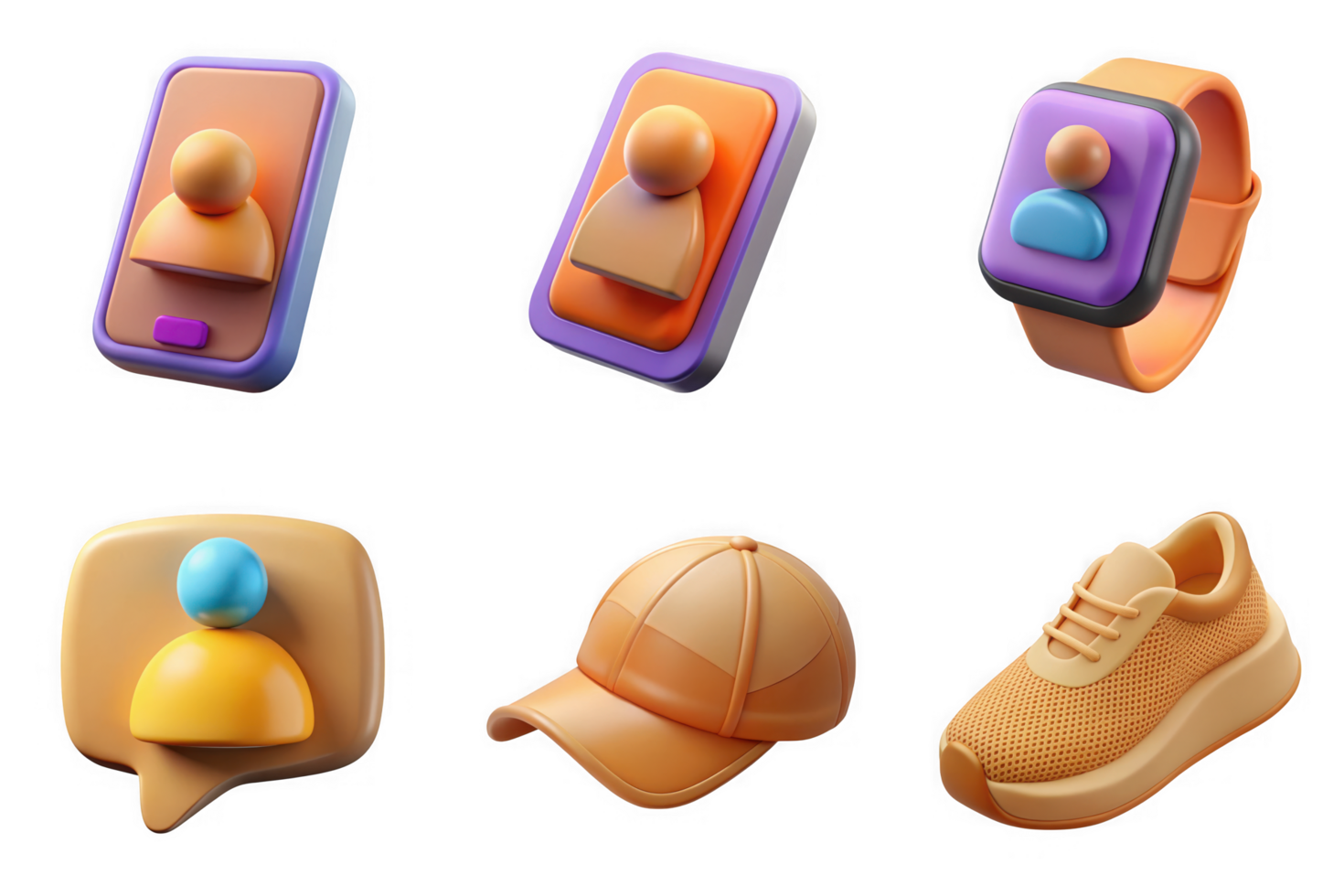 3d rendered icons of user profiles and accessories isolated on a transparent background phone png