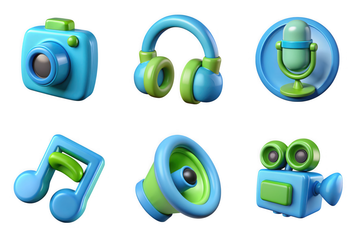 Blue green digital media icons isolated on a transparent background camera headphones png