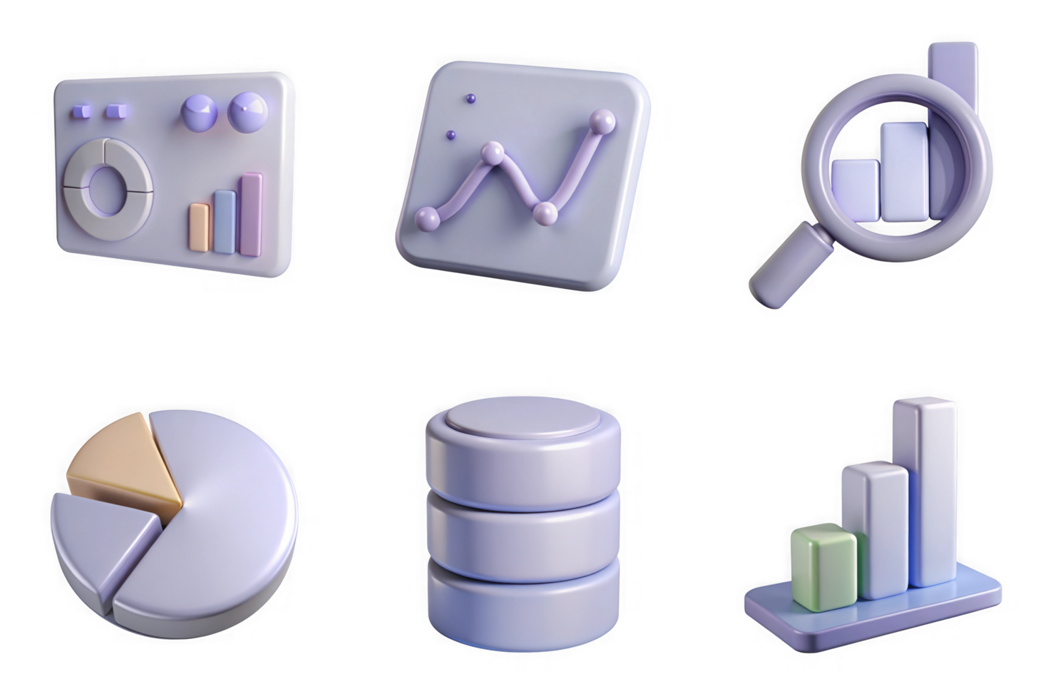 Pastel colored 3d data visualization icons isolated on a transparent background analytics chart png