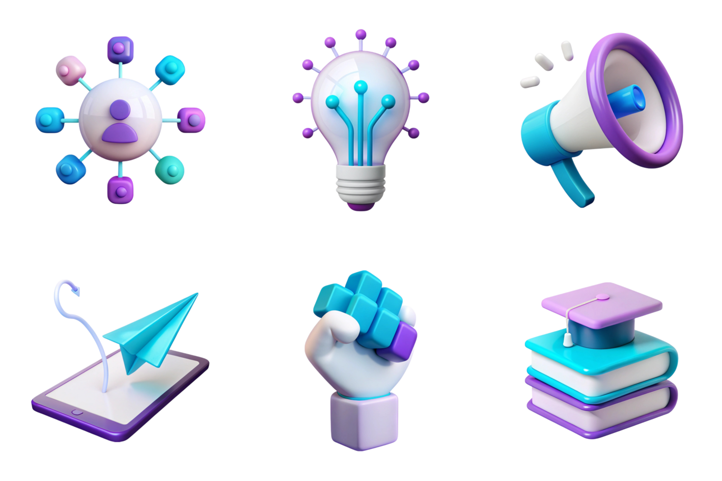 Network connection idea communication education and success icons isolated on a transparent background png