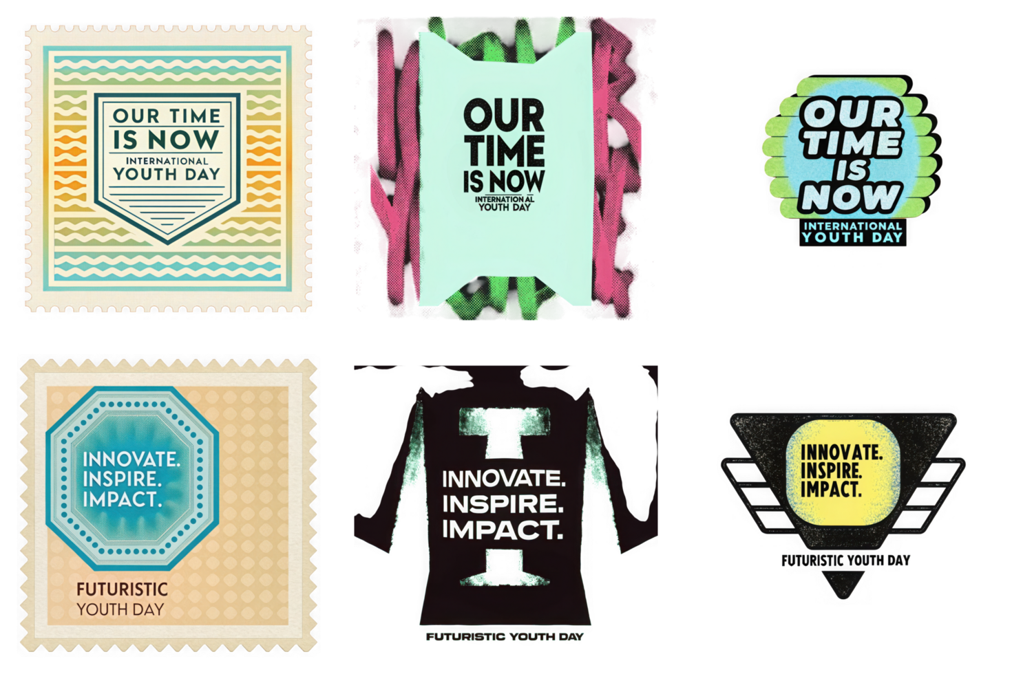 Youth day stamp designs with motivational phrases isolated on a transparent background graphic png