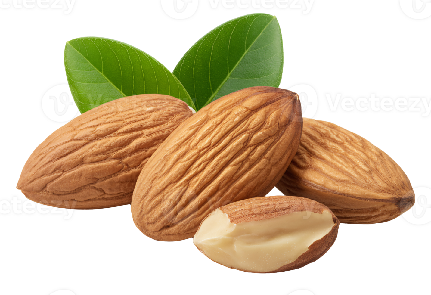 Fresh Almonds with Green Leaves Delicious Healthy Nuts Food Photography Studio Shot, transparent background png