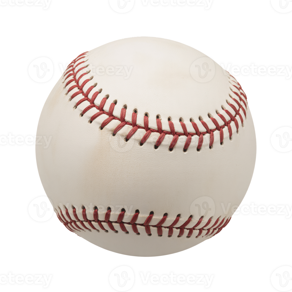Classic Baseball Sphere Detail Closeup Shot Showing Stitching and Texture, transparent background png