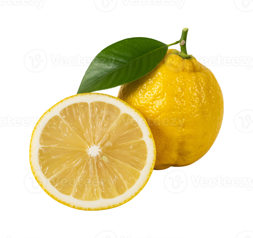 Juicy Yellow Lemon with Leaf Closeup Photography Fresh Citrus Fruit Food Ingredient, transparent background png