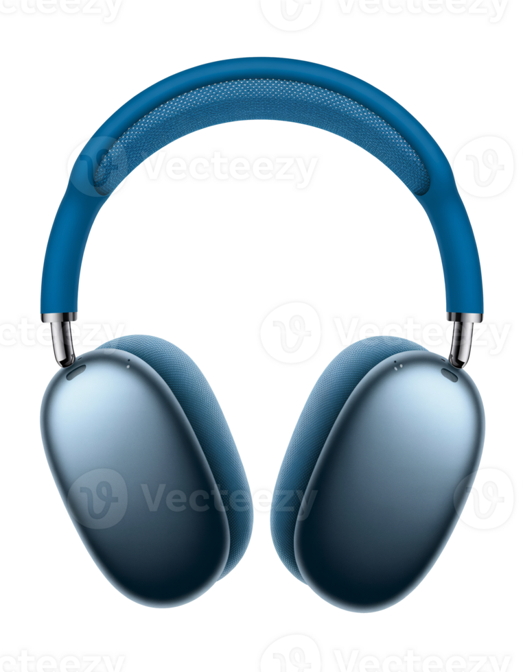 Stylish Blue Wireless Headphones Over Ear Modern Audio Device Technology, transparent background png