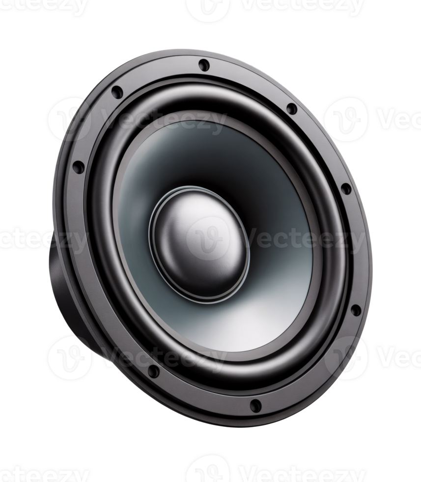 High-fidelity Audio Speaker Detail Closeup showcasing powerful bass speaker technology and elegant design for professional audio applications, transparent background png