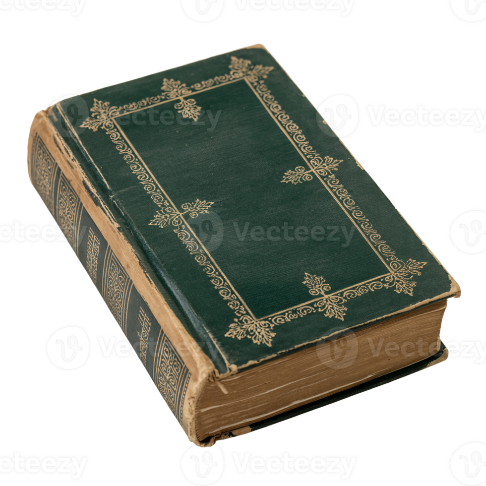 Antique Green Book with Ornate Gold Detail isolated on transparent background png
