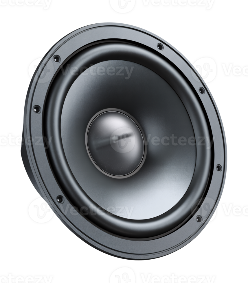 High quality audio speaker with a sleek black design perfect for home theater systems or professional audio setups a detailed close up view showcasing its impressive construction and audio technology png