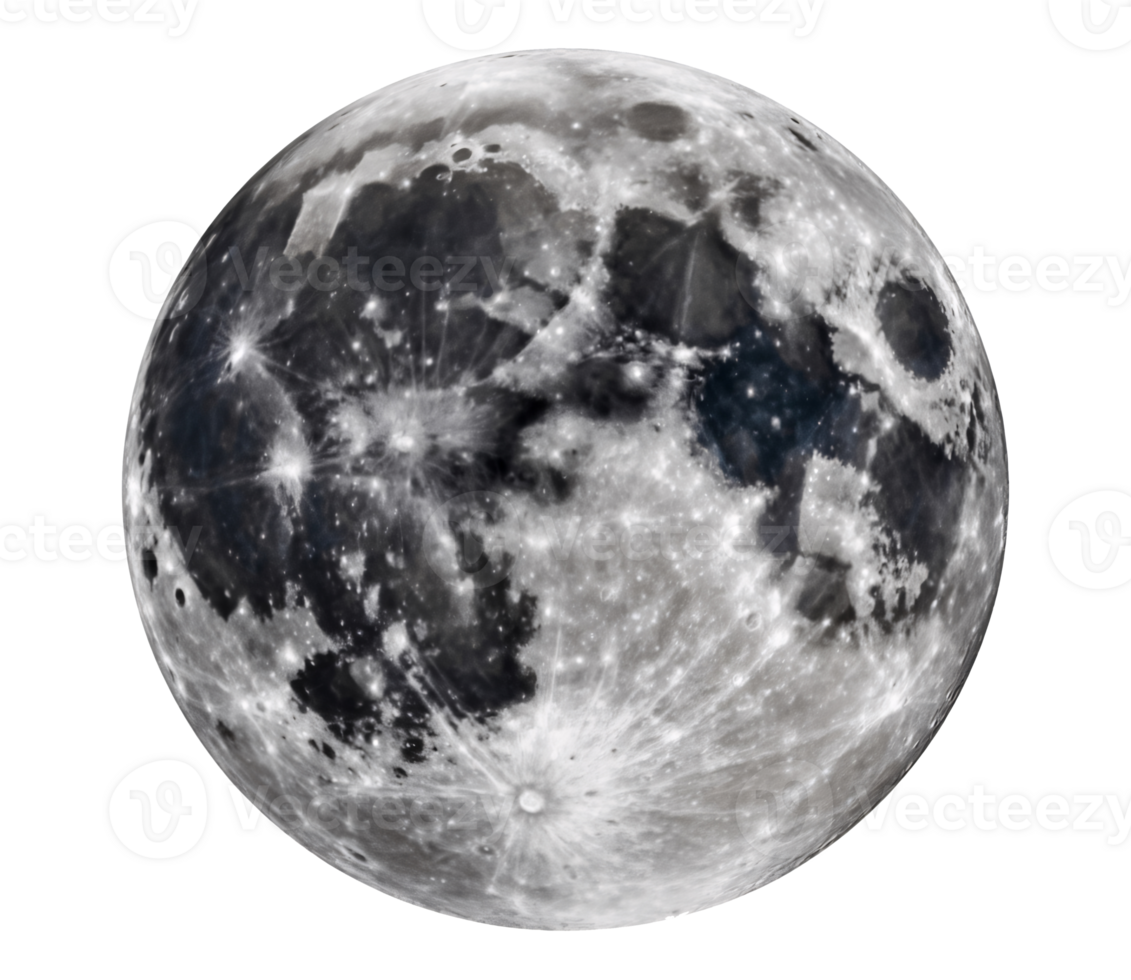 Detailed lunar surface texture high-resolution view of the moon craters and maria showing earth's natural satellite, transparent background png