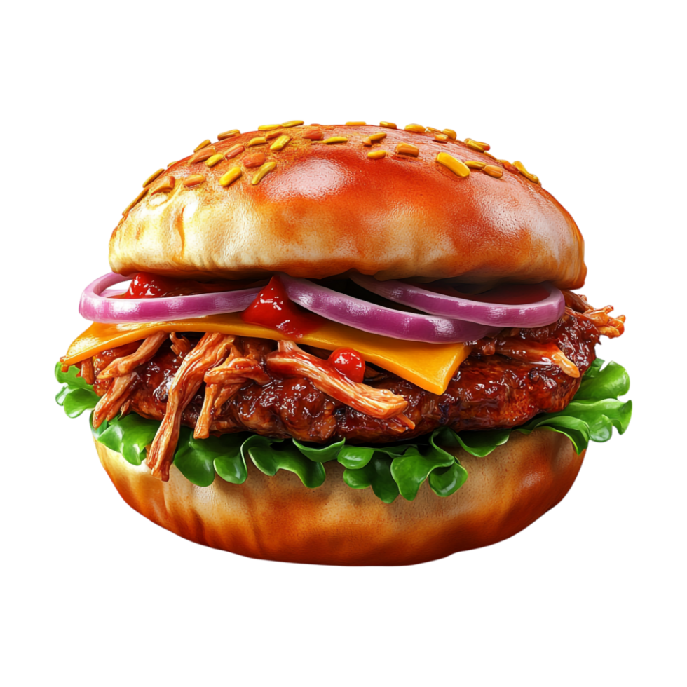 a hamburger with cheese, onions and lettuce on it png