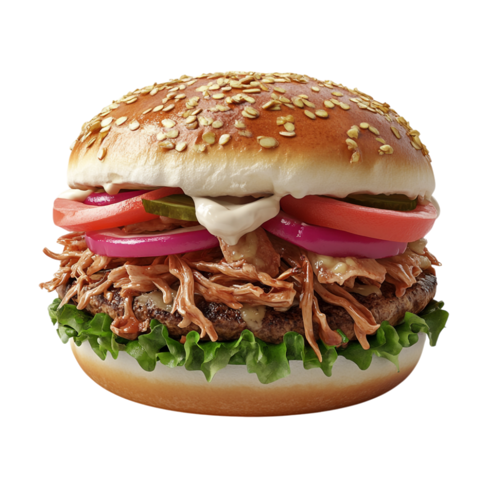a hamburger with meat and vegetables on it png