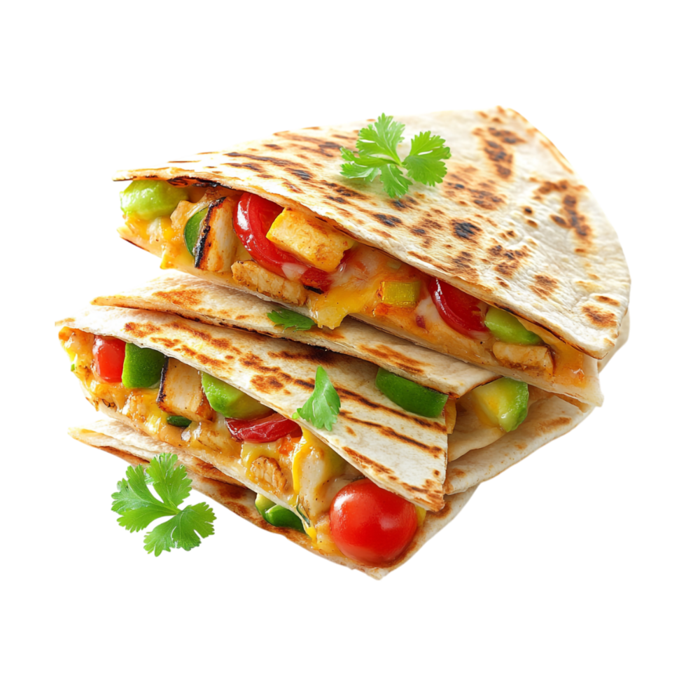 a stack of quesadillas with vegetables and cheese png