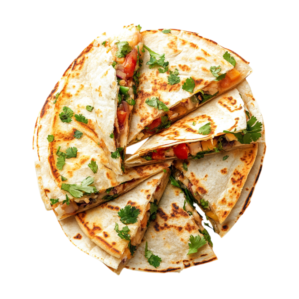 a plate with several quesadillas cut into slices png