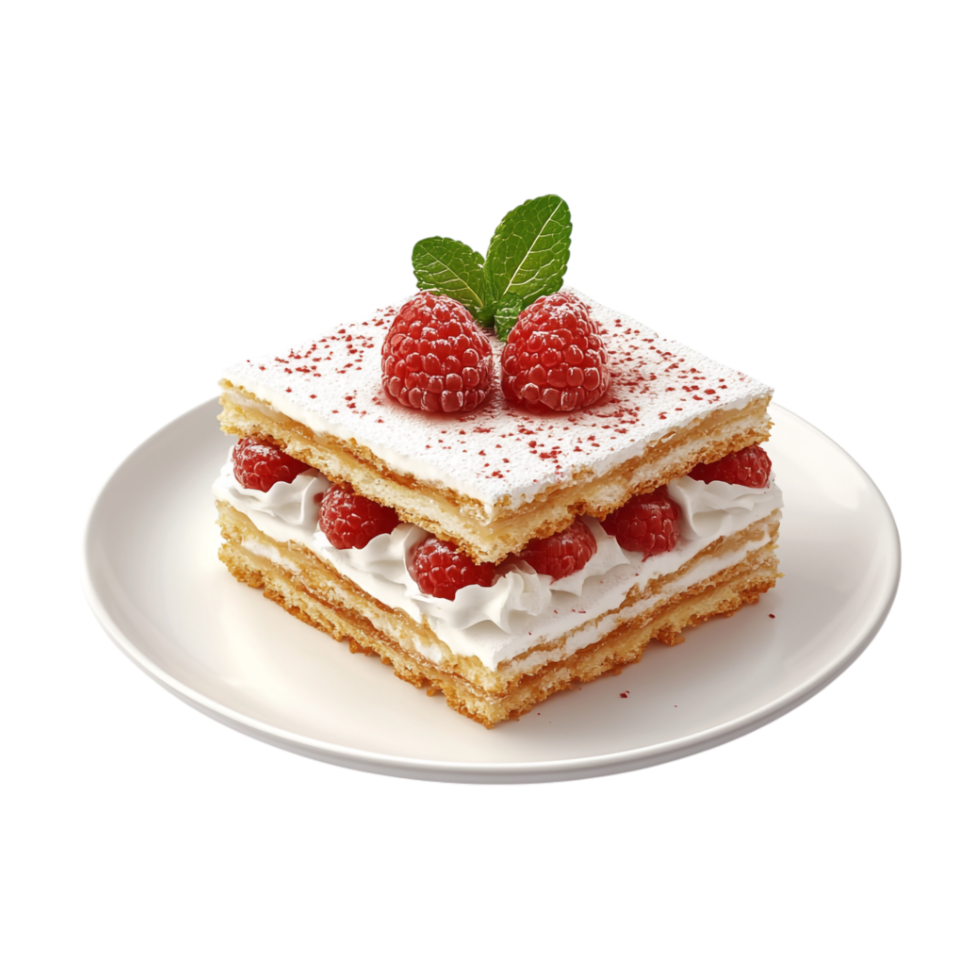 a piece of cake with raspberries on top png