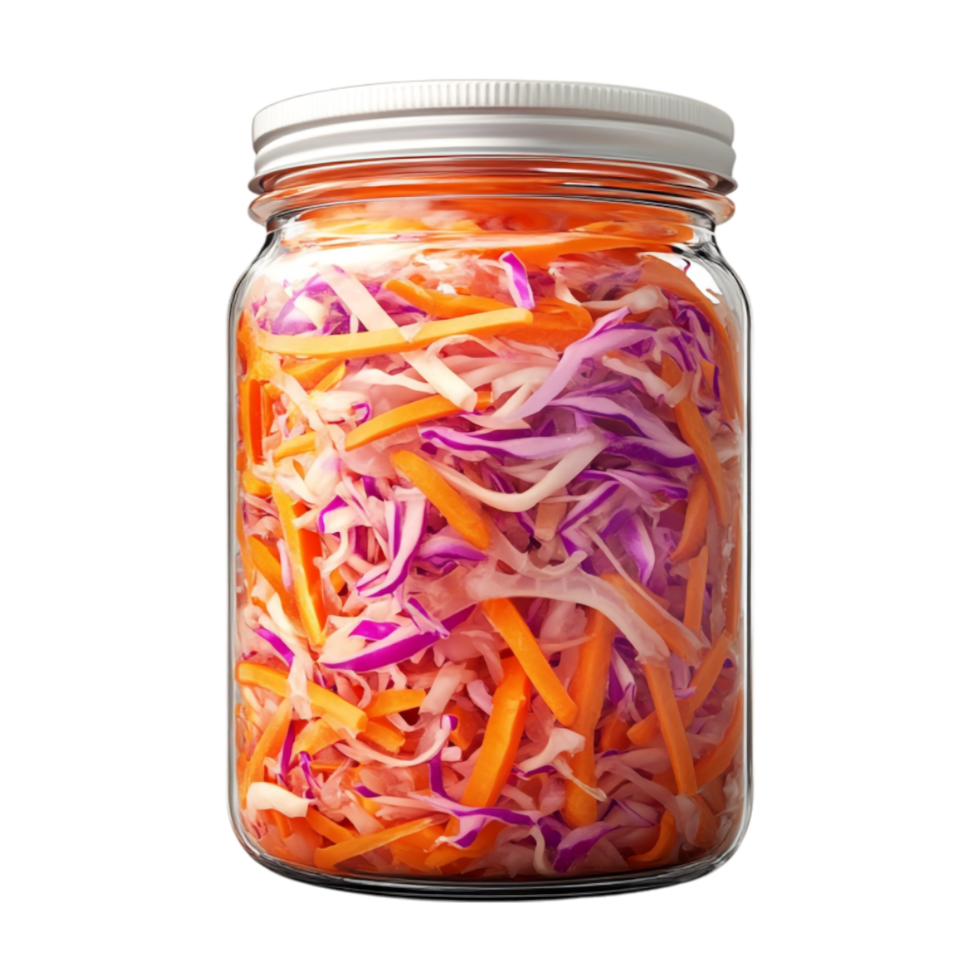 a jar filled with shredded cabbage on a transparent background png