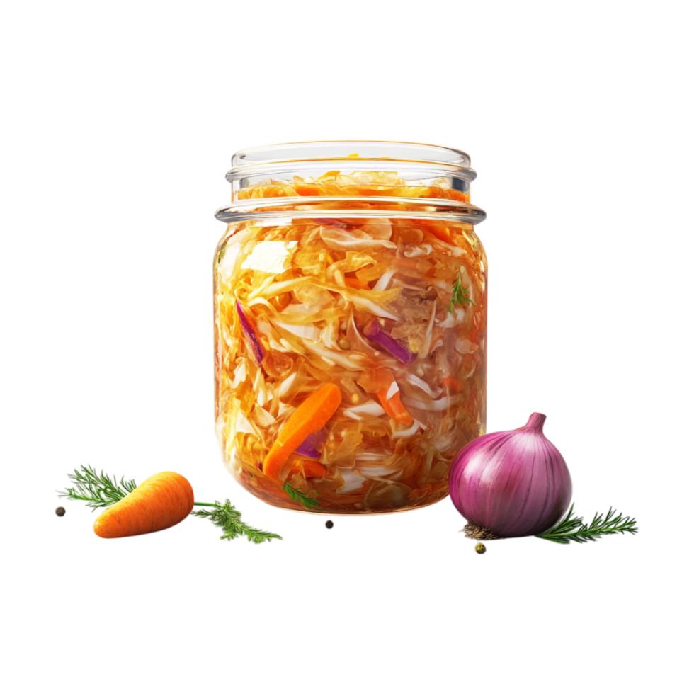 a jar of sauerkraut with vegetables on a transparent background png