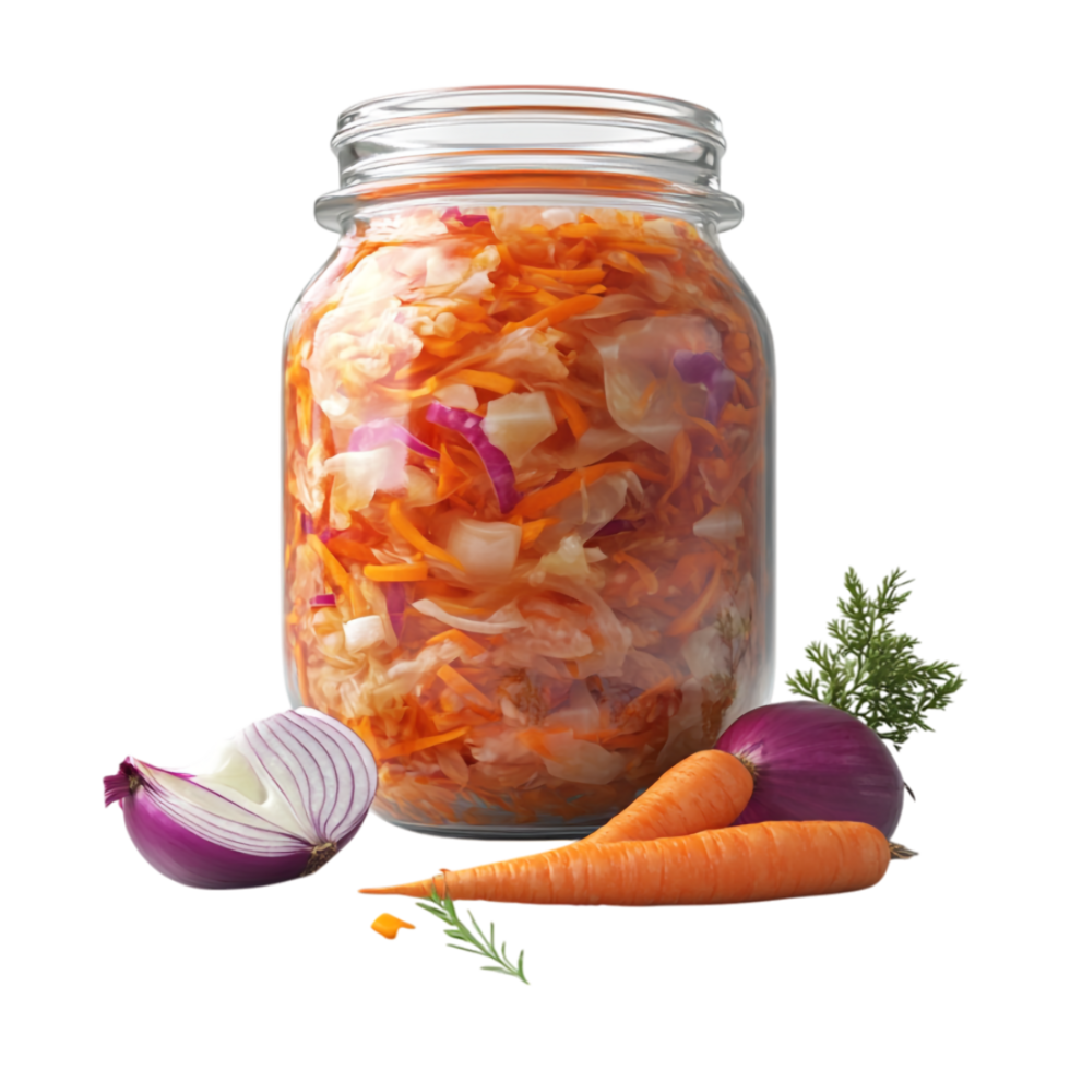 a jar of pickled vegetables and onions on a transparent background png