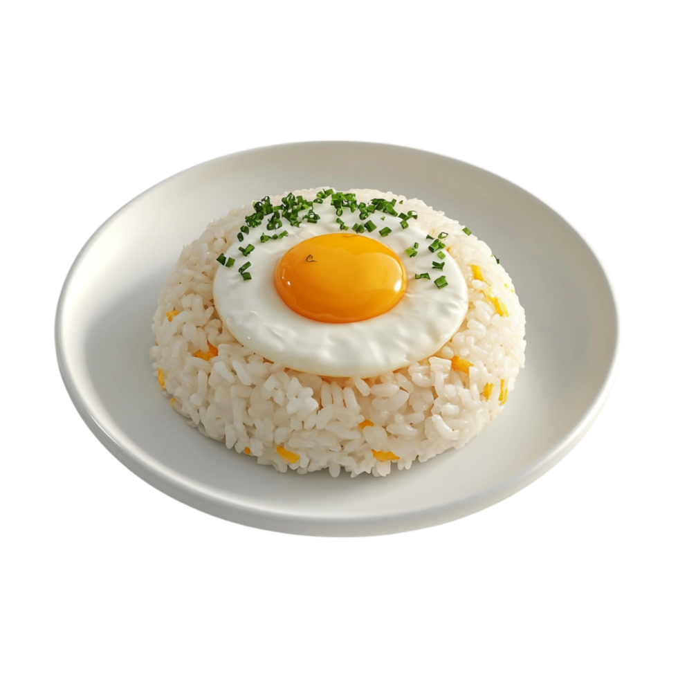an egg on rice with a green leaf on top png