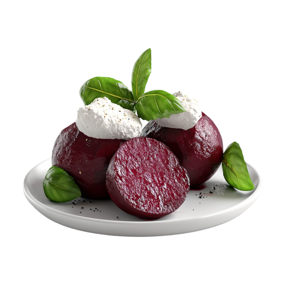 beetroot with cream and basil on a plate png