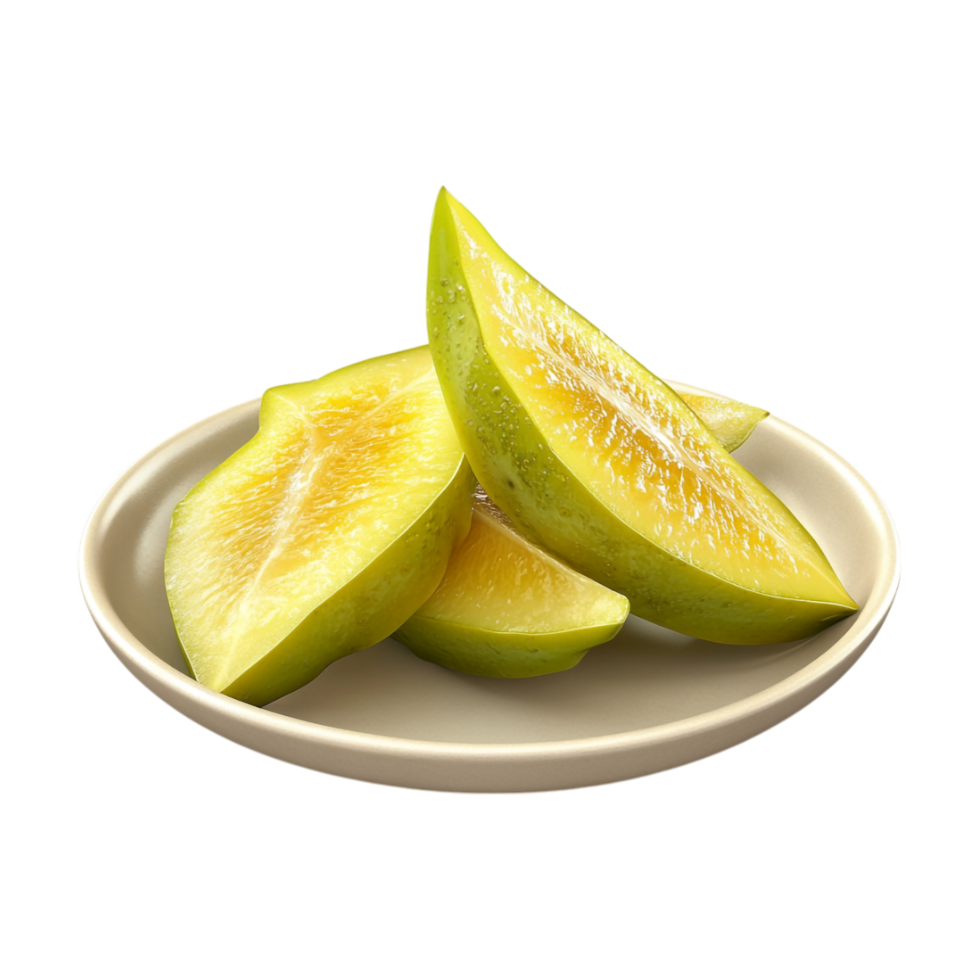 sliced green mango on a plate png