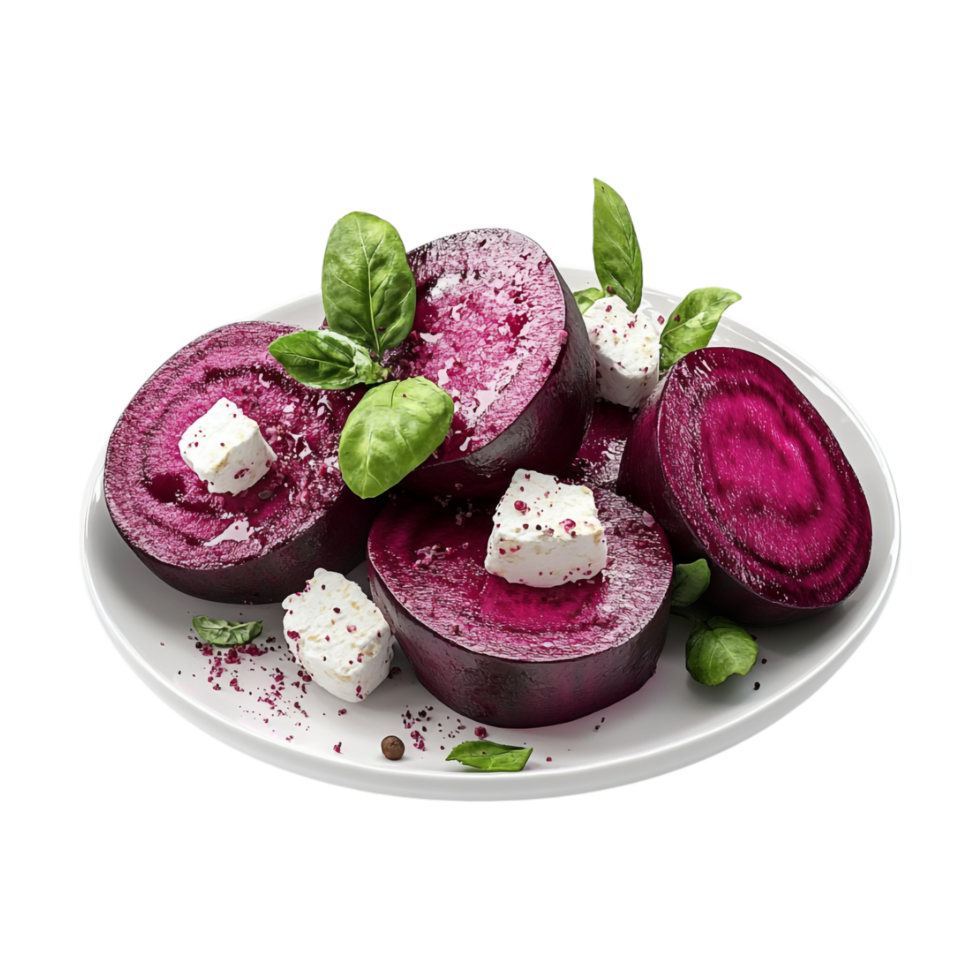 beet salad with feta cheese and basil on a plate png